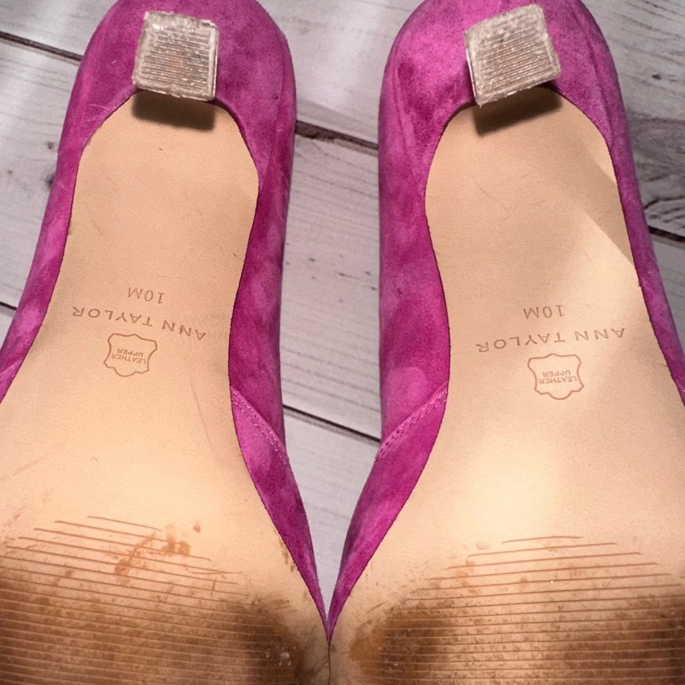 Ann Taylor Azra Pink Suede Pointed Toe Heels | Size 10M Wedding Formal Fuchsia - Picture 11 of 12